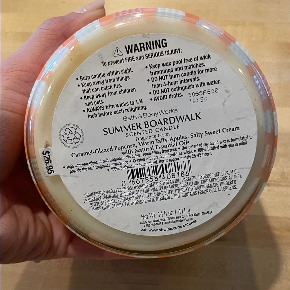 Bath and Body Work Summer Boardwalk Candle three 3 wick bbw popcorn cotton candy - Picture 3 of 4